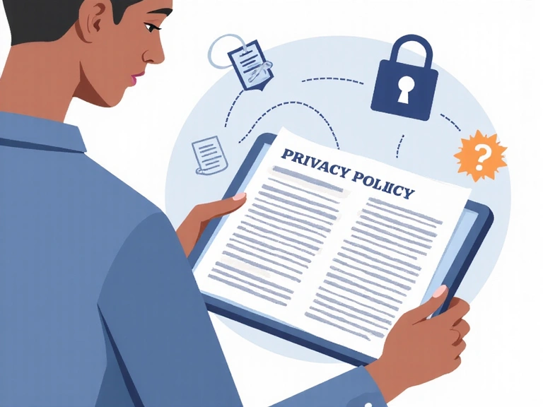 Illustration einer Person, die eine digitale Datenschutzrichtlinie liest und versteht
